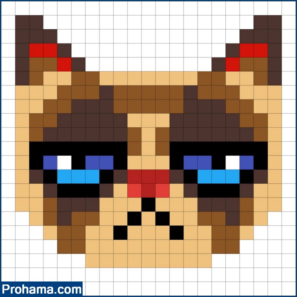 Pixel Art Grumpy Cat | 20x20 Pixel Art | Funny Pixel Art