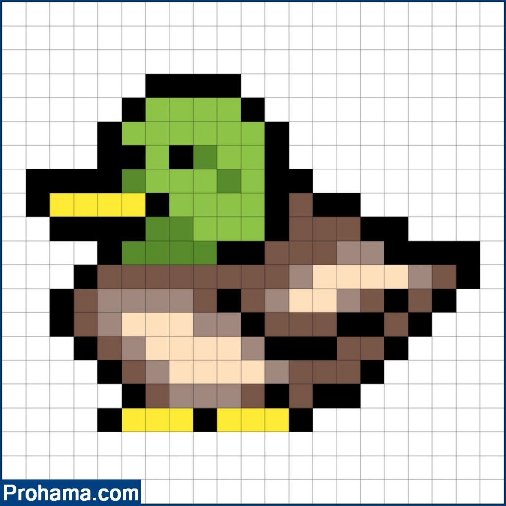 Duck Pixel Pattern | Duck Pixel Art Grid | Pixel Art 20x20