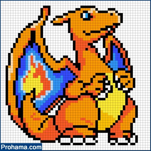 Charizard Pixel Art | Pokemon Pixel Art Grid | Pixel Art Ideas