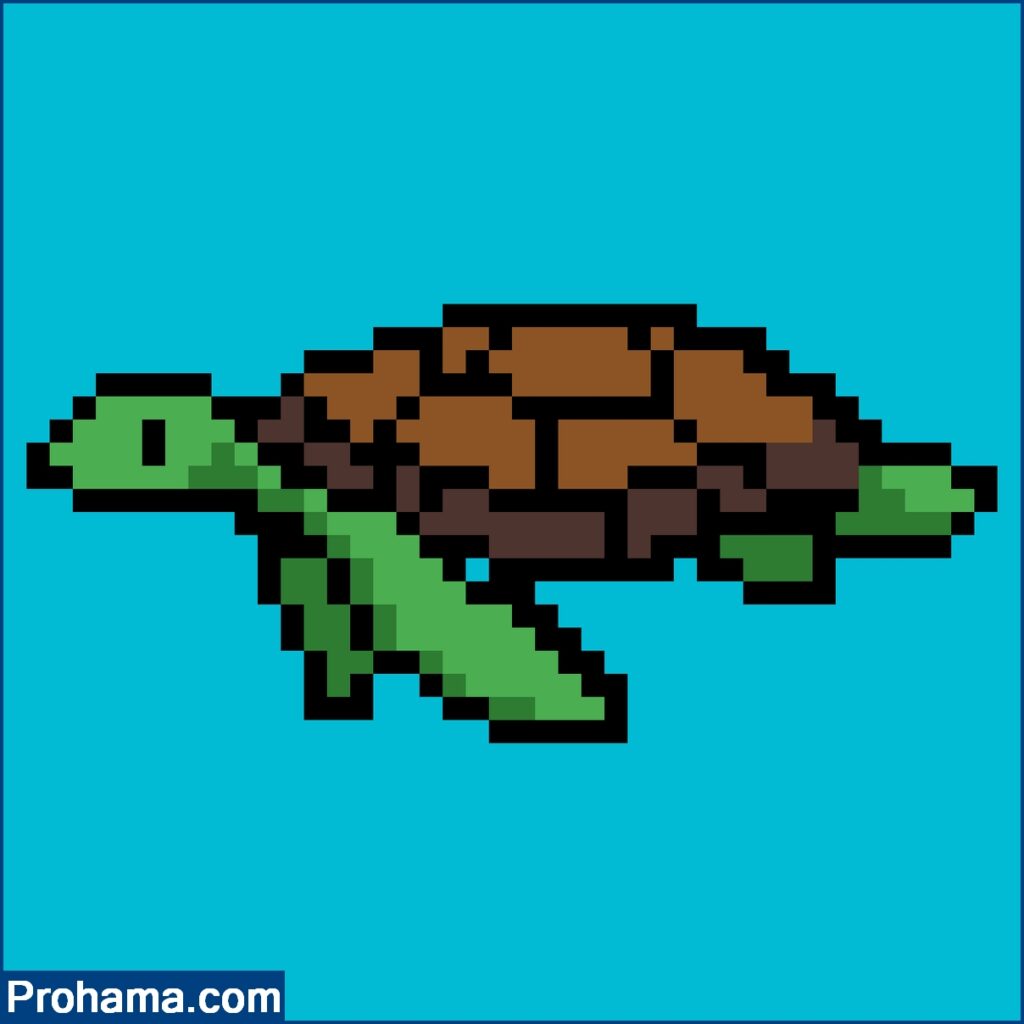 Turtle Pixel Art | Sea Turtle Pixel Art Grid | Animals Pixel Art